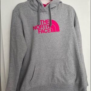 North face gray and pink hooded sweatshirt